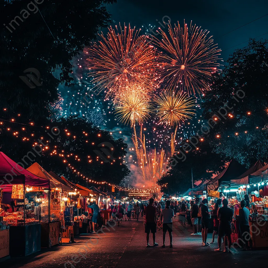 Colorful fireworks over a lively street festival for Independence Day. - Image 2