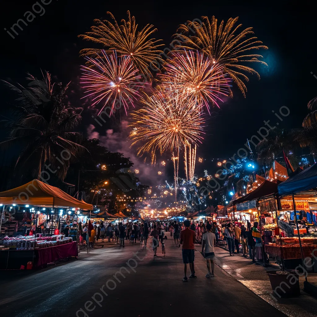 Colorful fireworks over a lively street festival for Independence Day. - Image 3