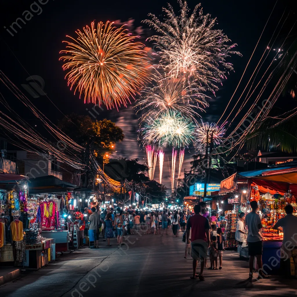 Colorful fireworks over a lively street festival for Independence Day. - Image 4