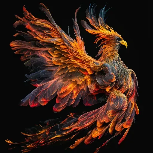 Phoenix rising from flames with colorful transformation - Image 1