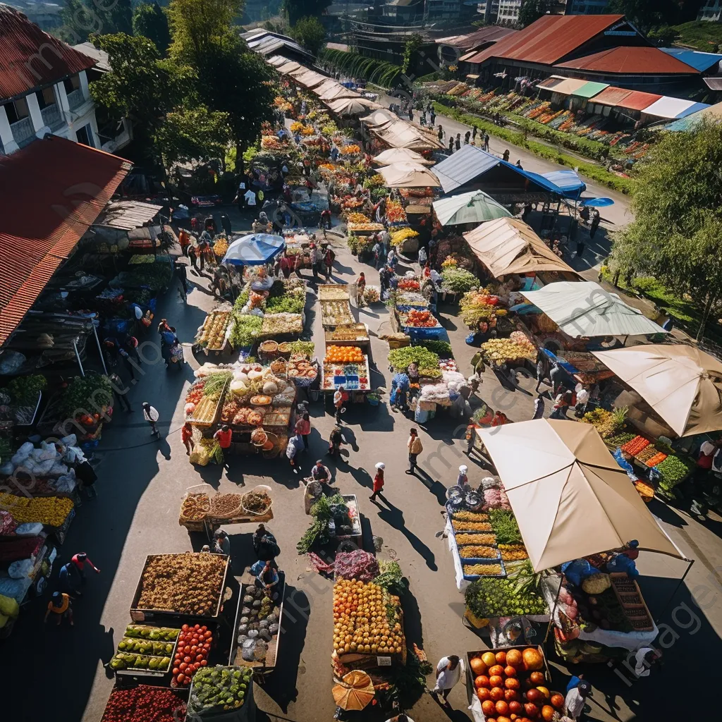 Aerial view of a busy farmers