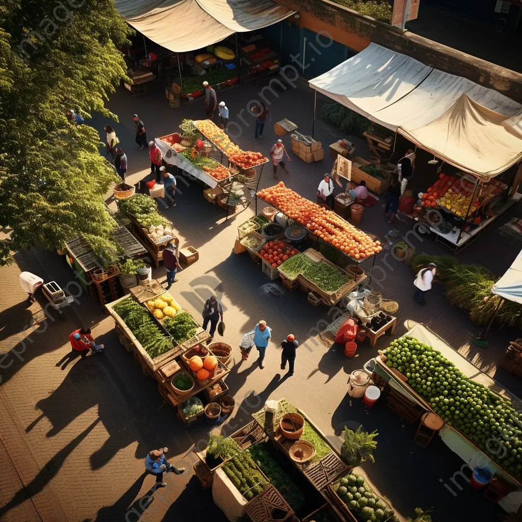 Aerial view of a busy farmers