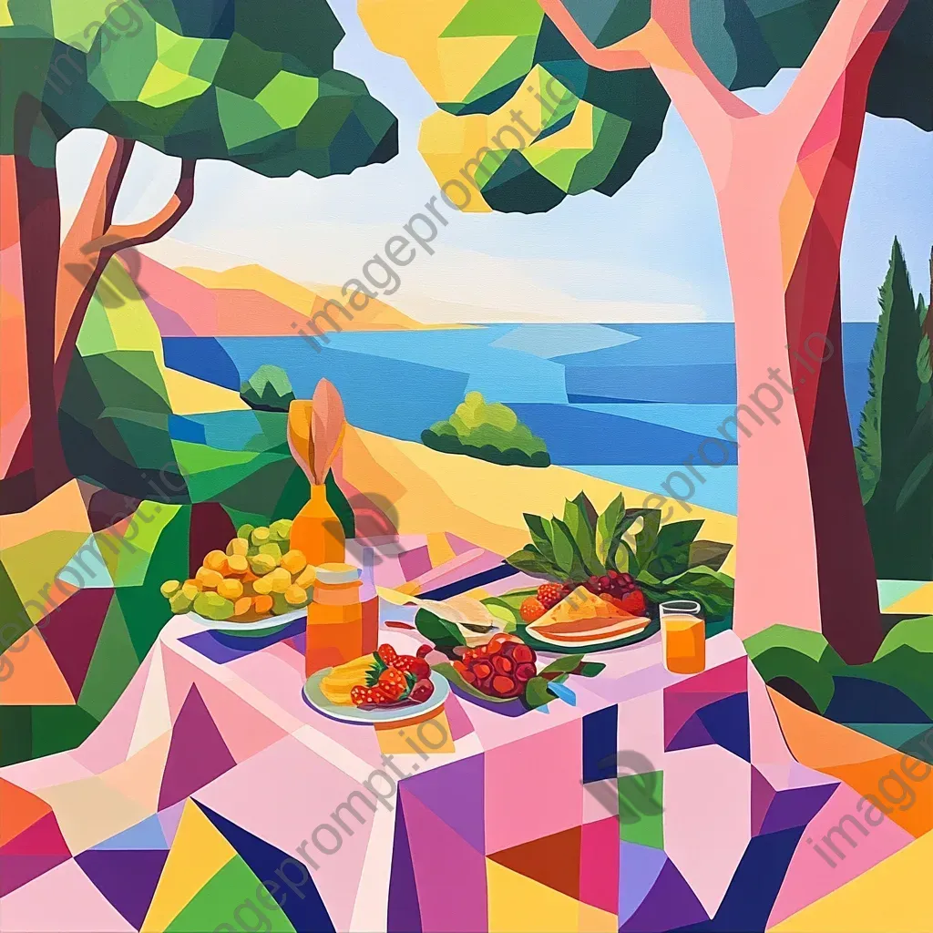 Summer picnic depicted in low poly, geometric style with nature-inspired colors - Image 2