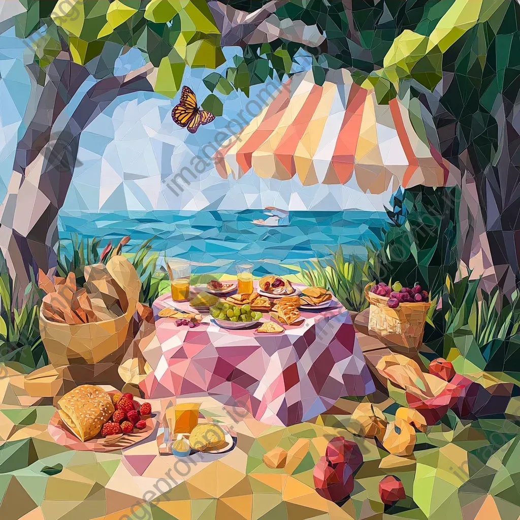 Summer picnic depicted in low poly, geometric style with nature-inspired colors - Image 3