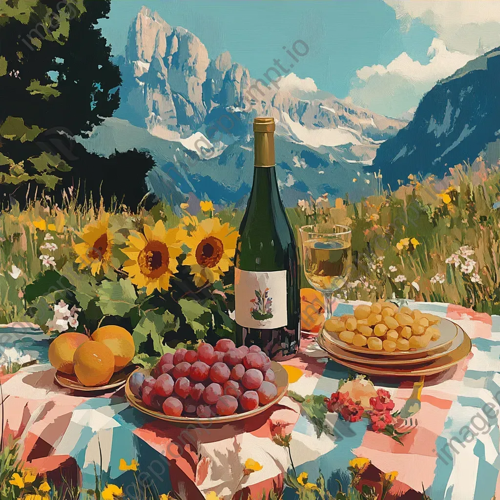 Summer picnic depicted in low poly, geometric style with nature-inspired colors - Image 4