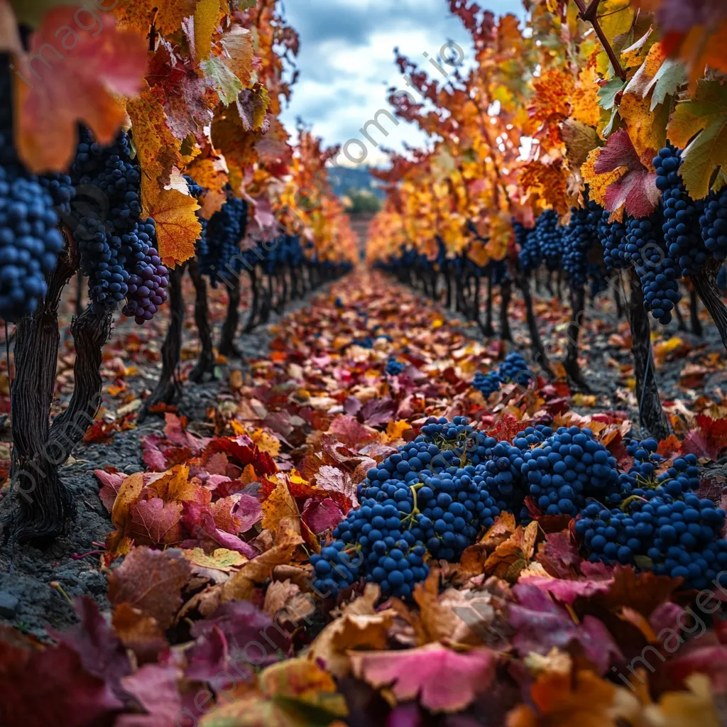 Grapes hanging in an autumn vineyard - Image 1