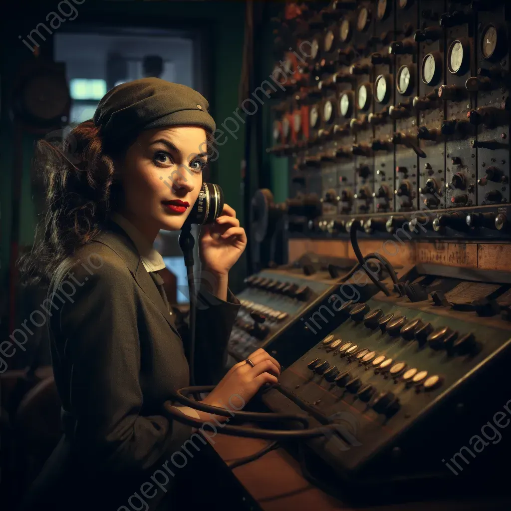 Professional telephone operator at switchboard using vintage communication equipment - Image 4