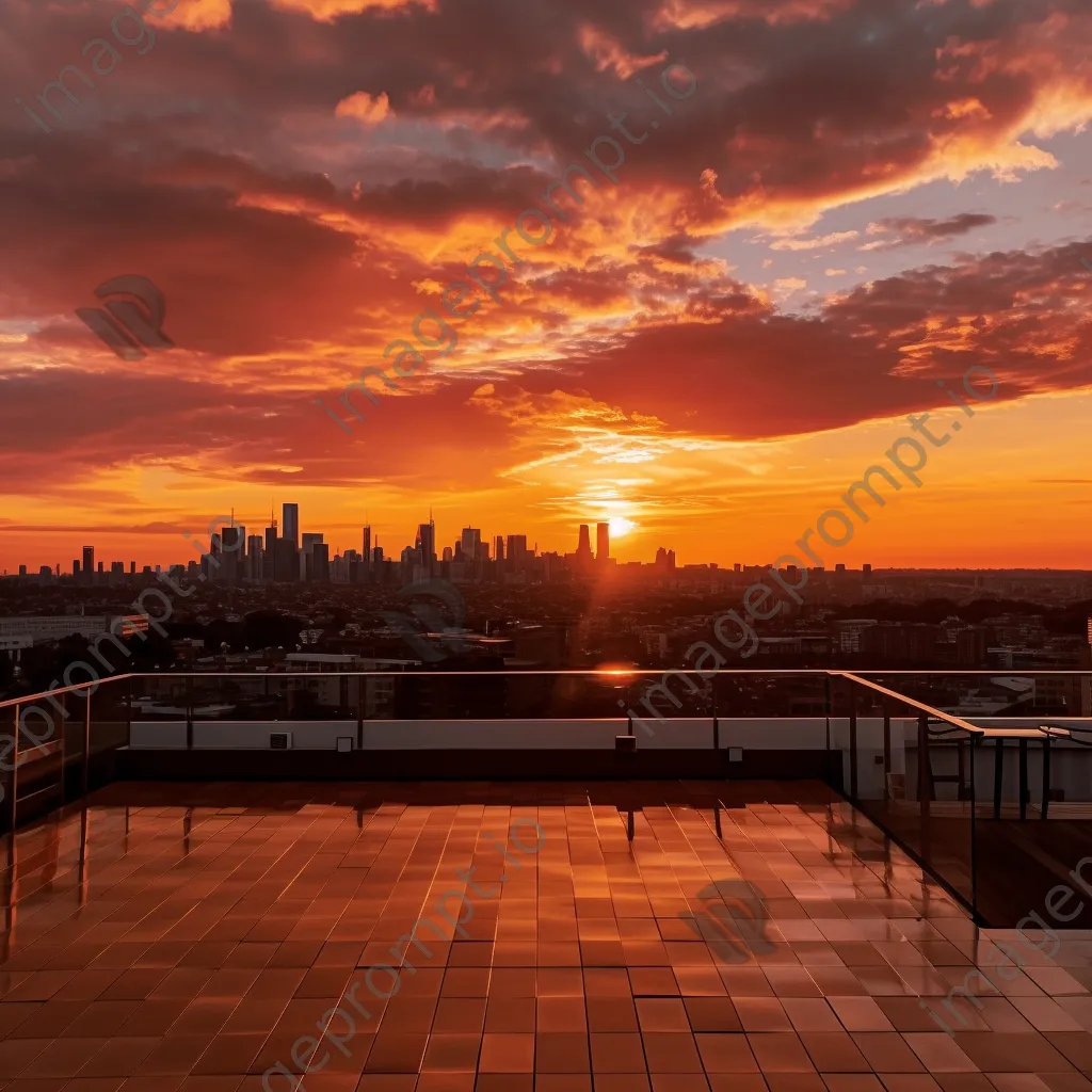 Rooftop terrace overlooking a city skyline during sunset - Image 3