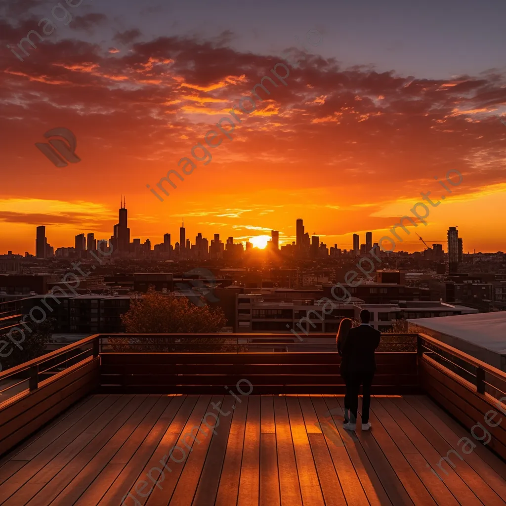 Rooftop terrace overlooking a city skyline during sunset - Image 4