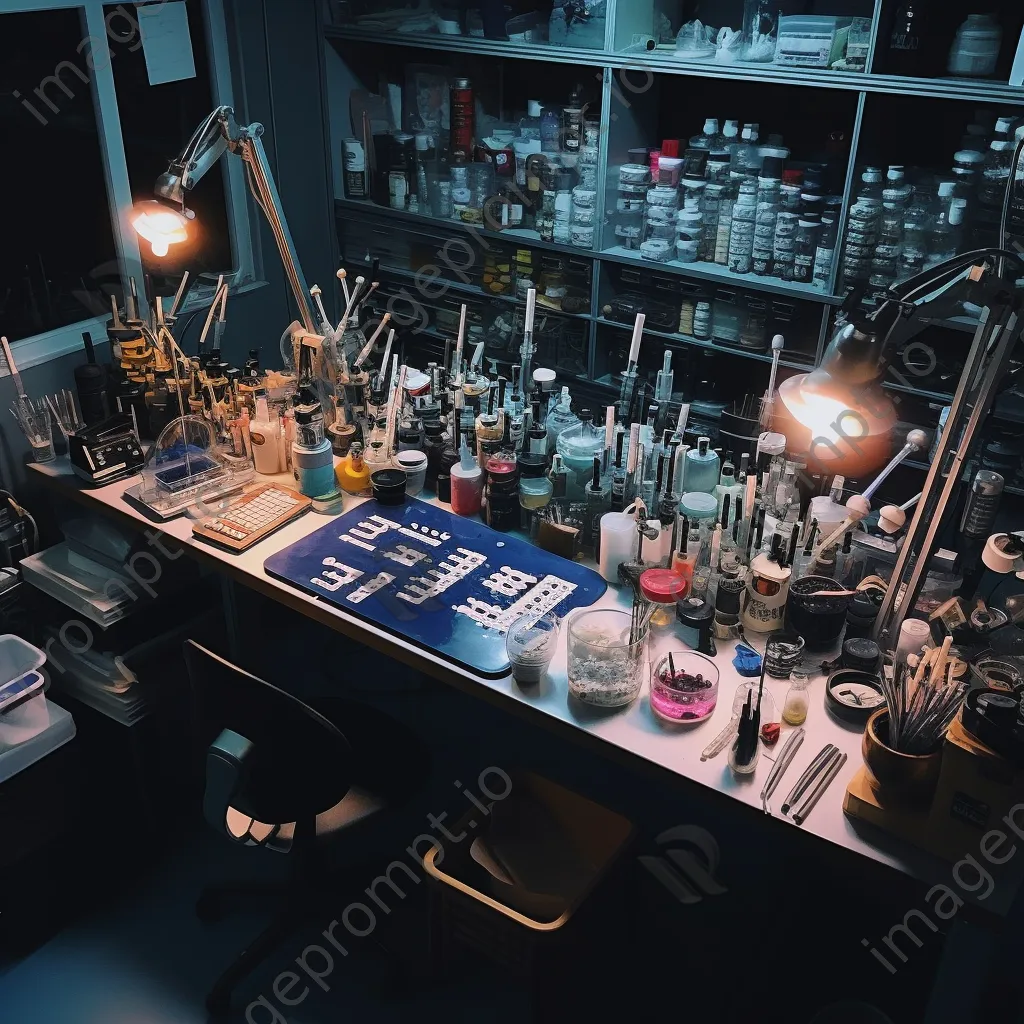 Organized lab workspace featuring glass pipettes and tubes. - Image 1