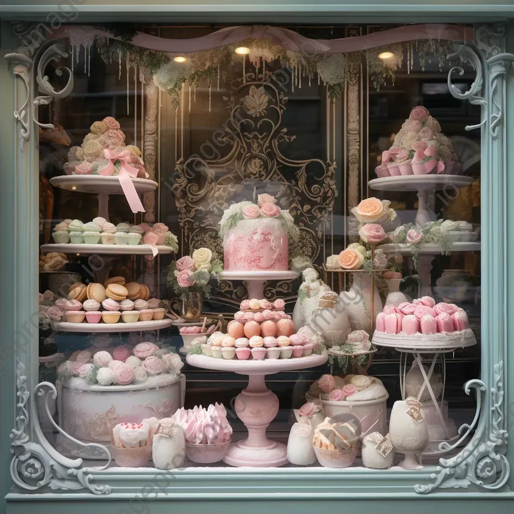 Pastel chalk drawing of a French patisserie window display - Image 2