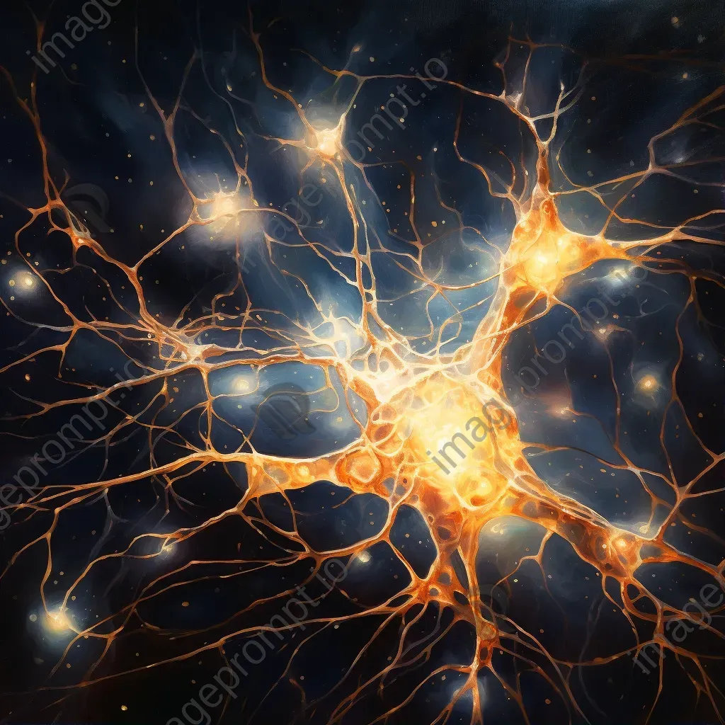 Oil painting of human neurons, with interconnected synapses forming a galaxy - Image 1