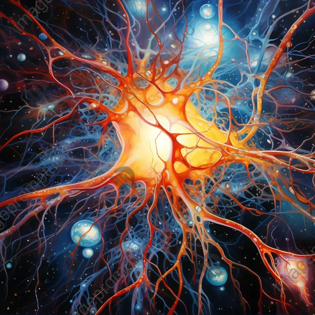 Oil painting of human neurons, with interconnected synapses forming a galaxy - Image 2