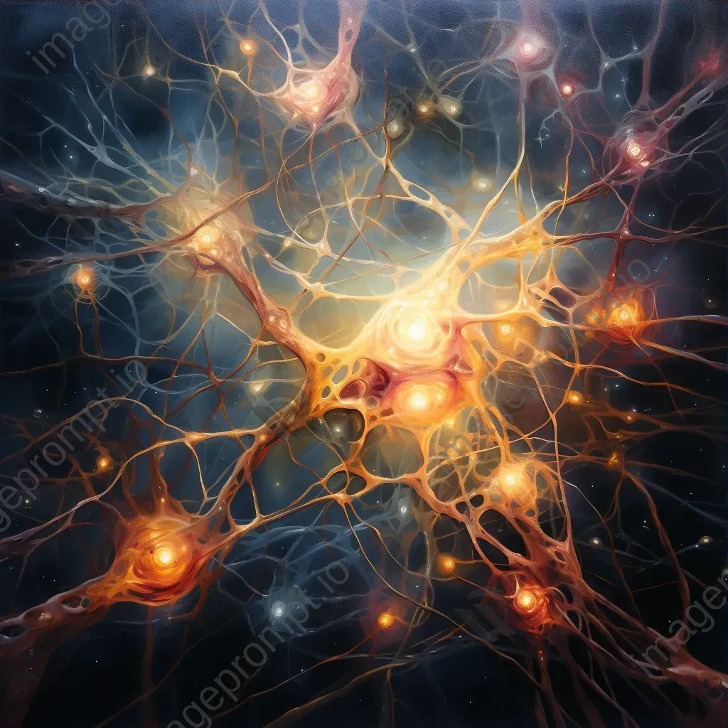 Oil painting of human neurons, with interconnected synapses forming a galaxy - Image 3