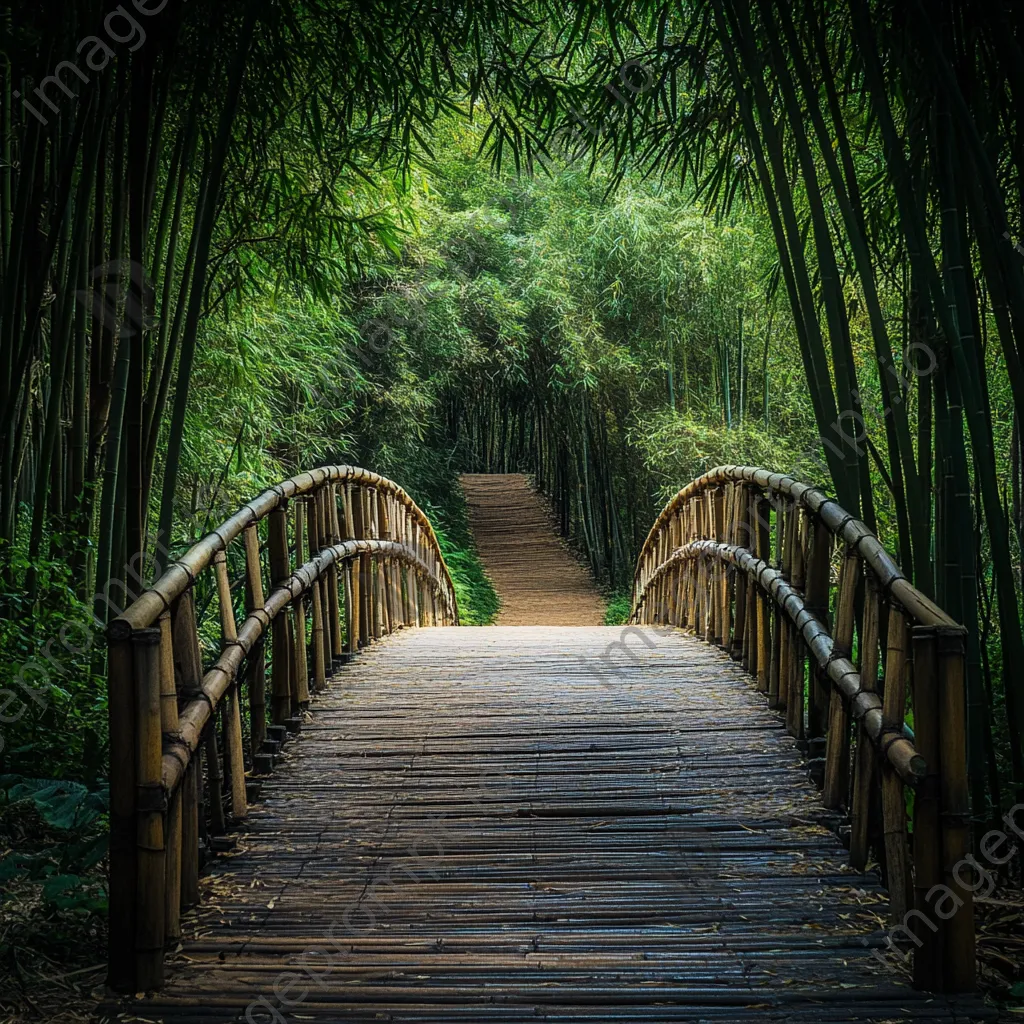 Bamboo bridge in a thriving bamboo forest - Image 1