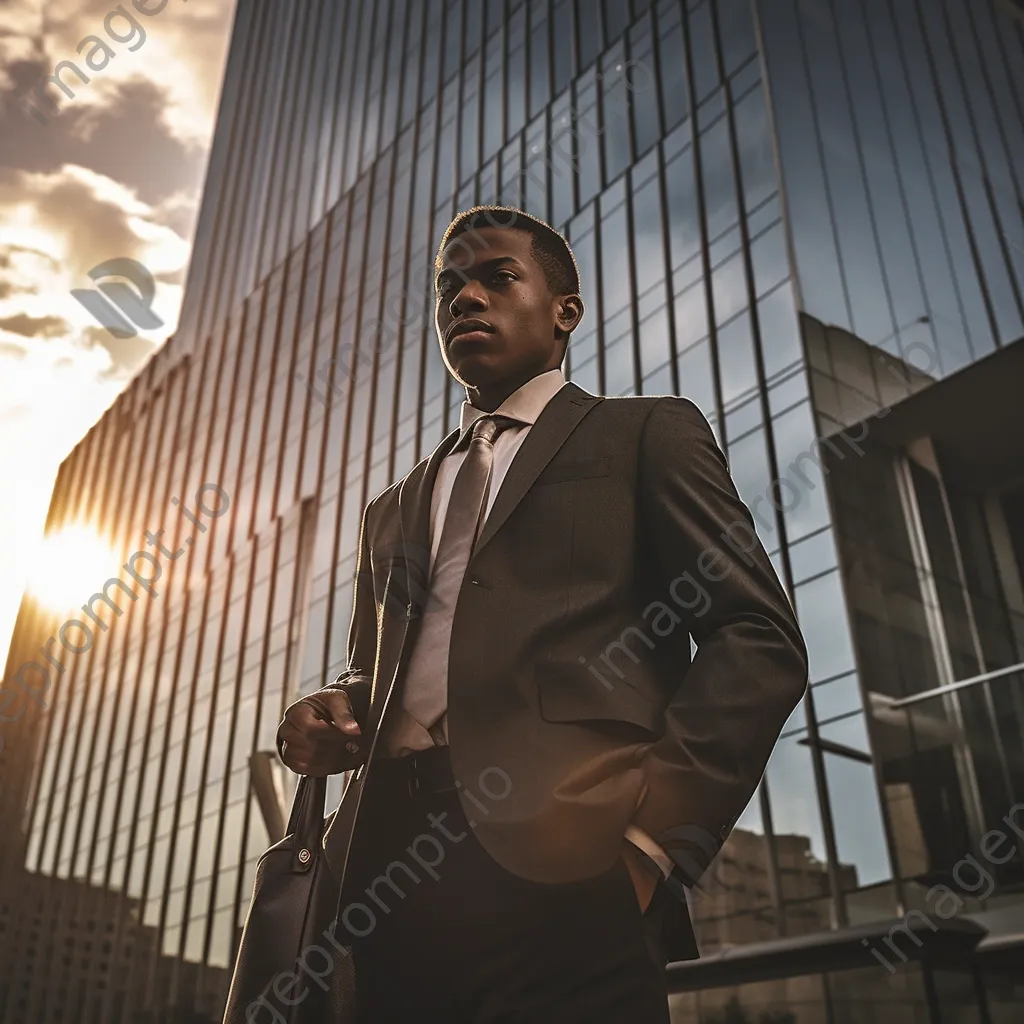 Young professional in suit holding briefcase outside bank - Image 3