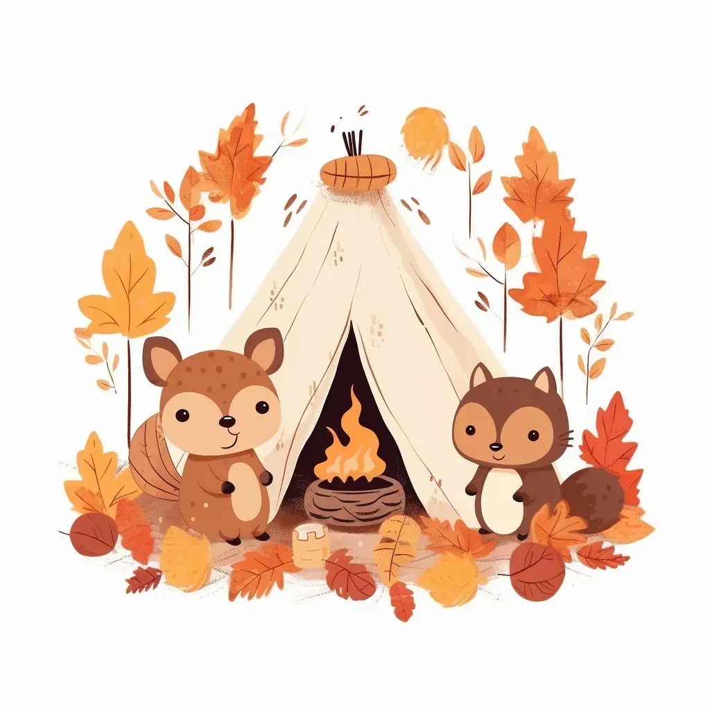 Cute woodland creatures logo with acorns, pinecones, autumn foliage - Image 1