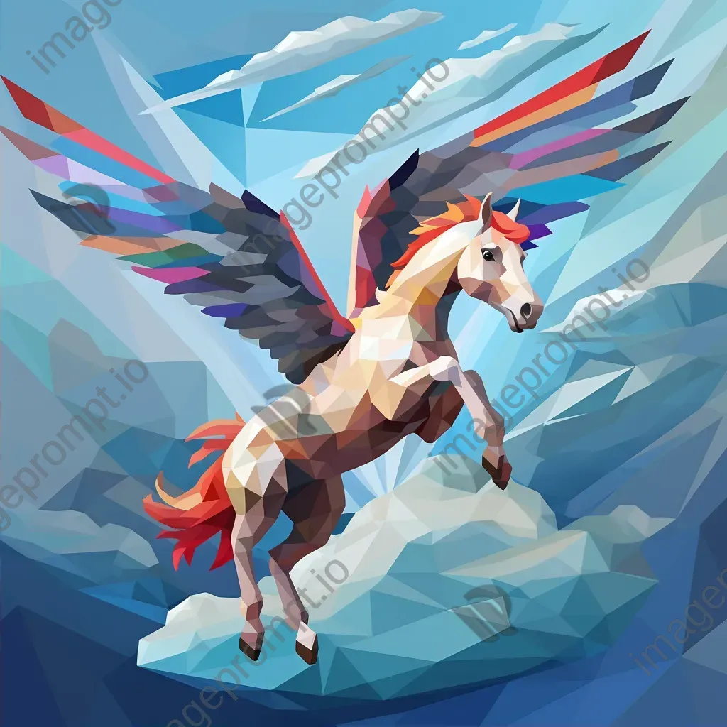 Awe-inspiring low poly Pegasus soaring through fluffy cumulus clouds - Image 2