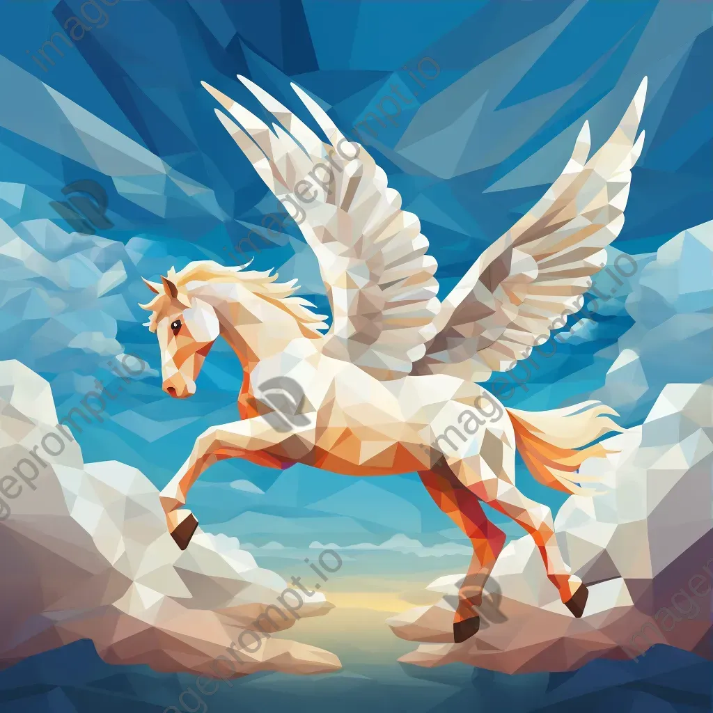 Awe-inspiring low poly Pegasus soaring through fluffy cumulus clouds - Image 3