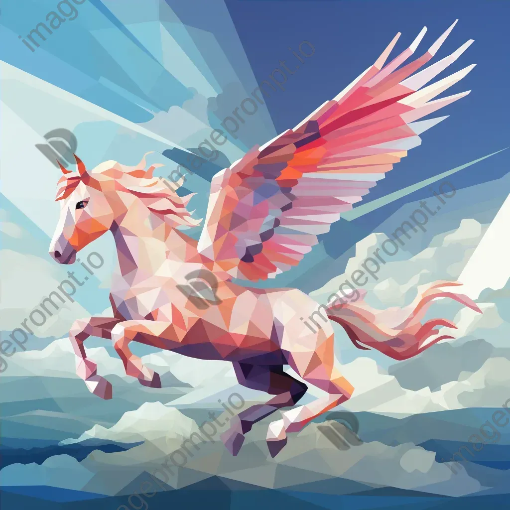 Awe-inspiring low poly Pegasus soaring through fluffy cumulus clouds - Image 4