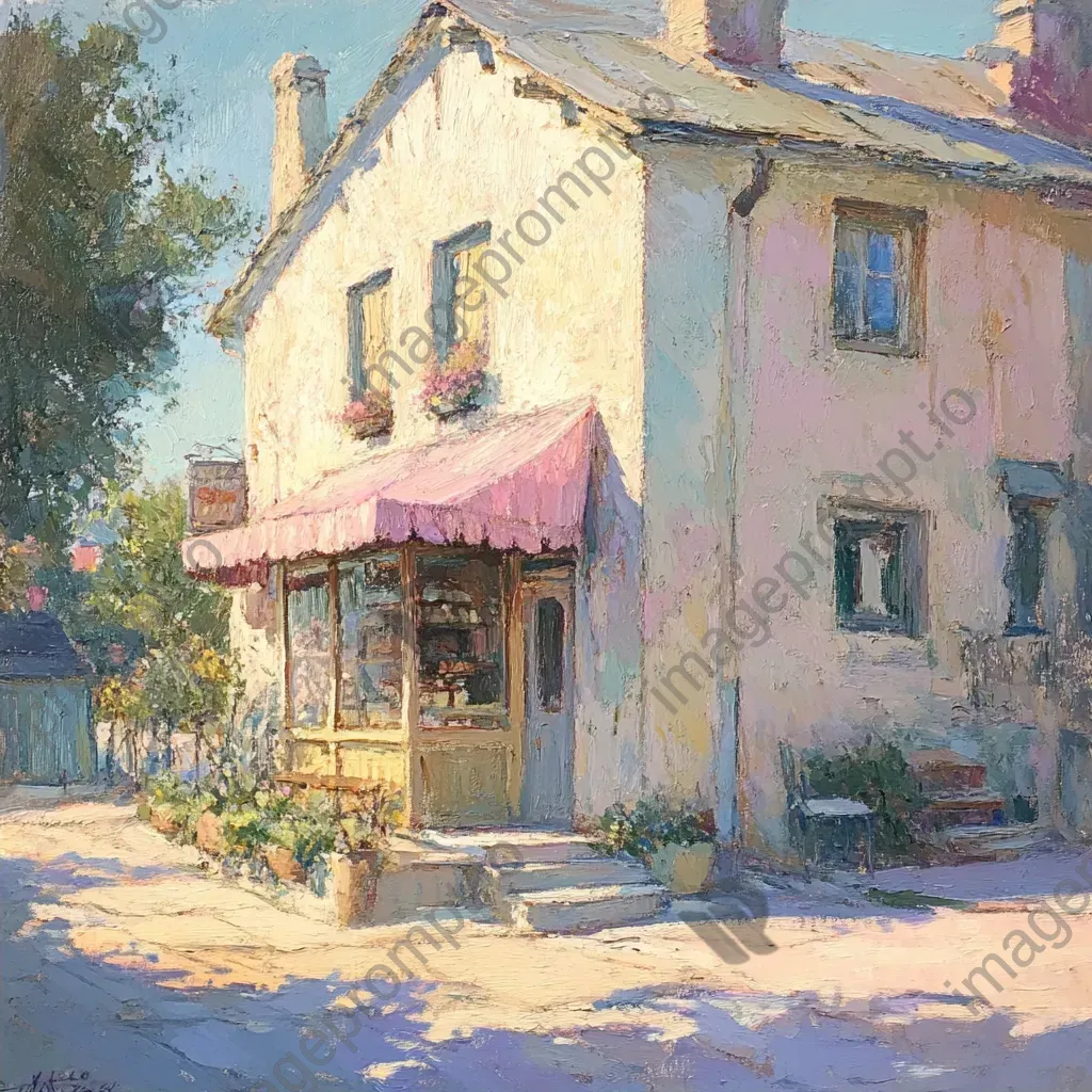 A charming rural bakery in the soft golden light of early morning, with a soft pastel color palette - Image 2