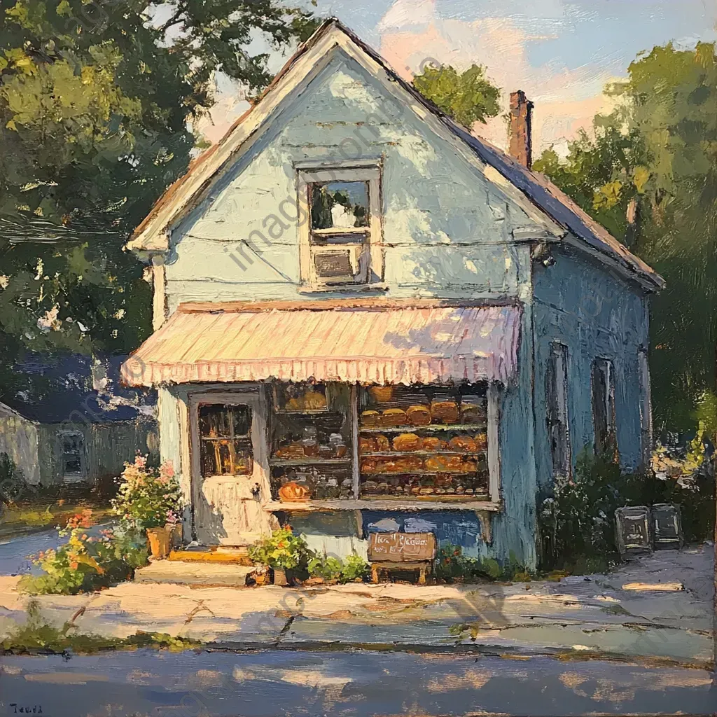 A charming rural bakery in the soft golden light of early morning, with a soft pastel color palette - Image 4