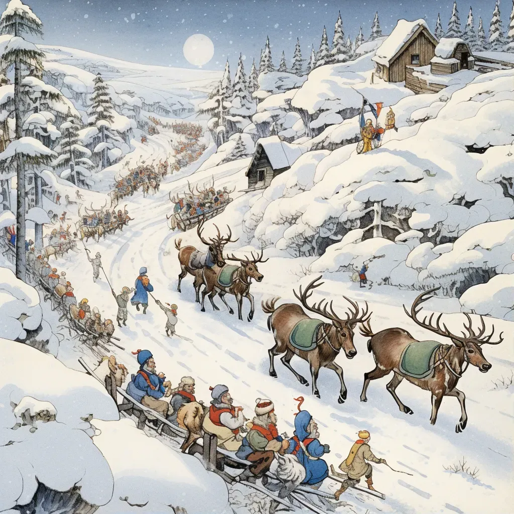 Image of a traditional Sami reindeer race in the snowy landscapes of Norway - Image 1