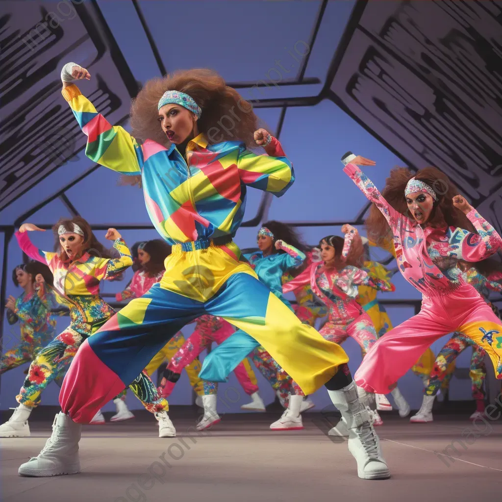 Vibrant artwork of a lively 1980s aerobics class - Image 4