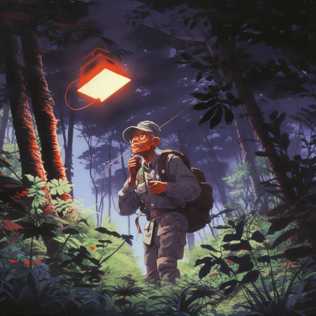 Image of explorer in dense jungle with lantern - Image 2