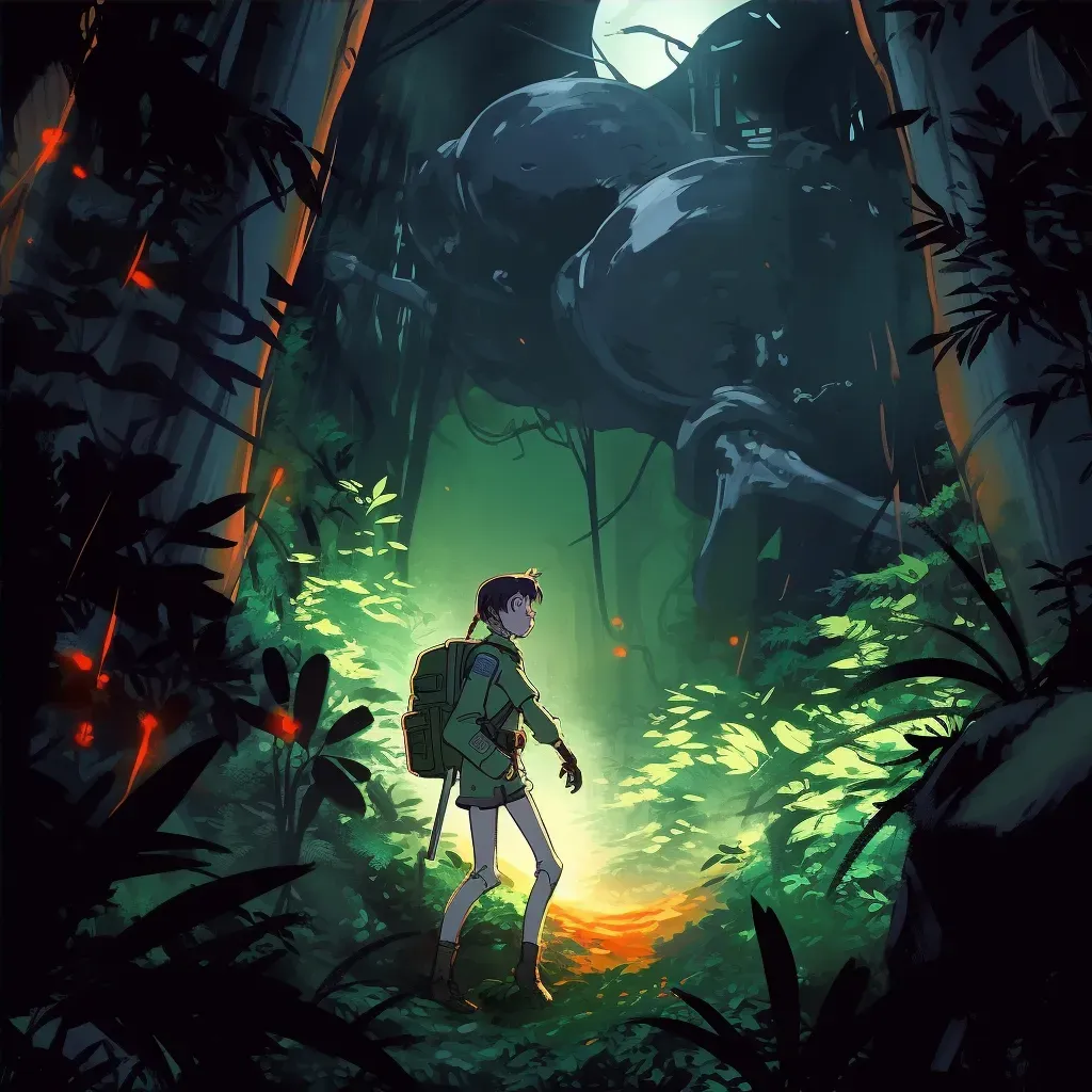 Image of explorer in dense jungle with lantern - Image 4