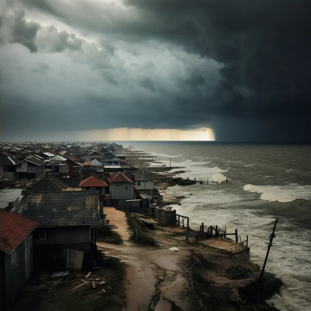 Seaside town under looming dark clouds before a hurricane - Image 2