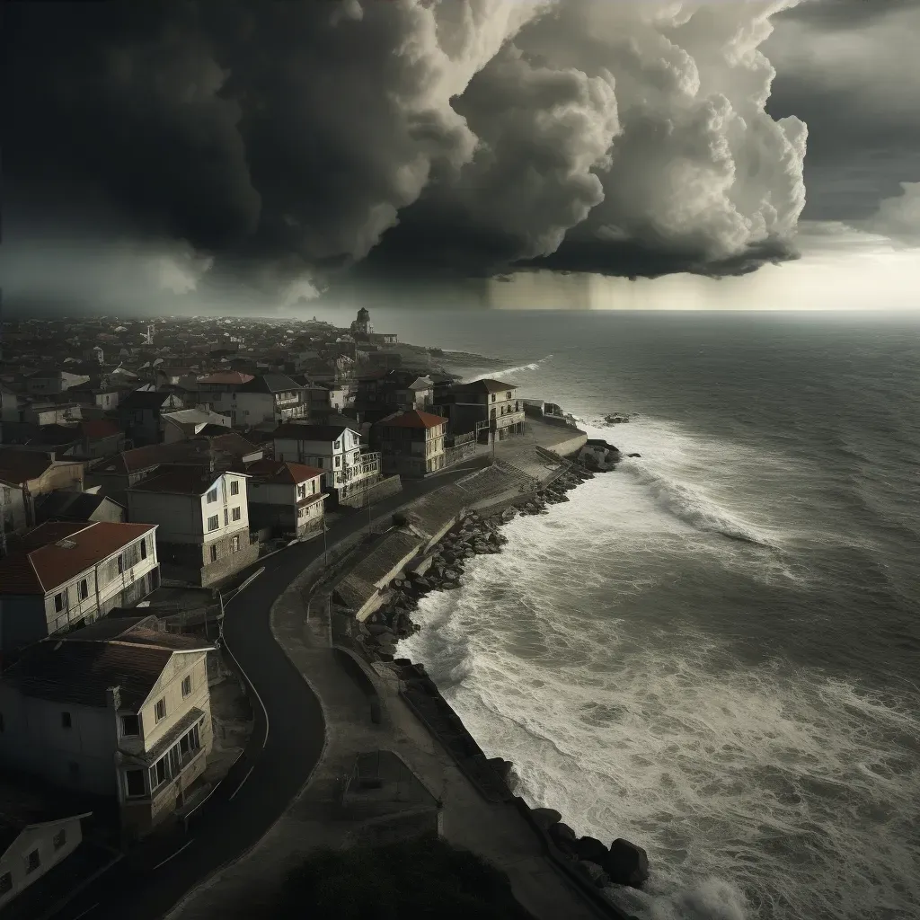 Seaside town under looming dark clouds before a hurricane - Image 4