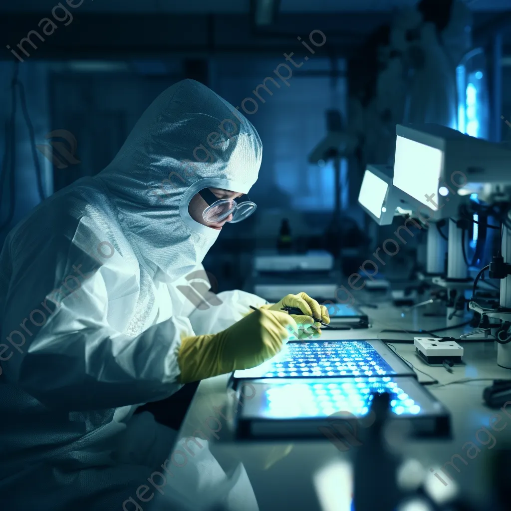 Researcher in protective gear preparing samples in a cleanroom. - Image 1