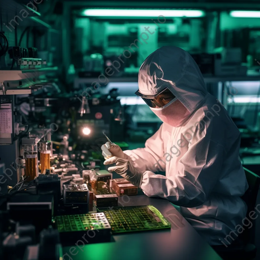 Researcher in protective gear preparing samples in a cleanroom. - Image 2