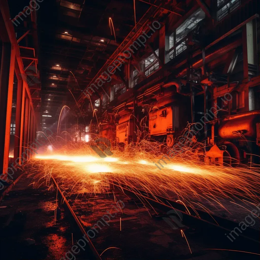 Fiery light trails in industrial setting with sparks and flames - Image 1