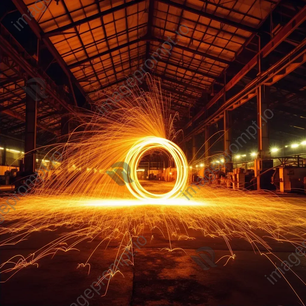 Fiery light trails in industrial setting with sparks and flames - Image 2