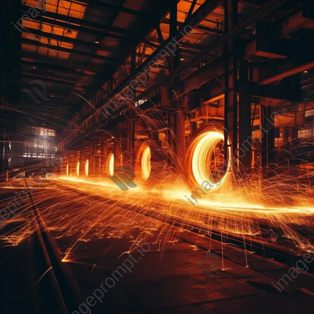 Fiery light trails in industrial setting with sparks and flames - Image 3