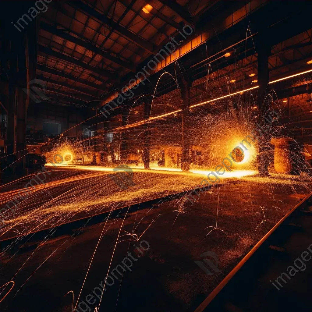 Fiery light trails in industrial setting with sparks and flames - Image 4