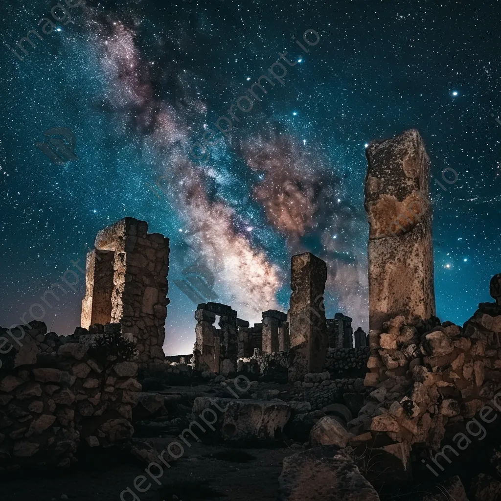 Ancient ruins viewed under a starry night sky - Image 1