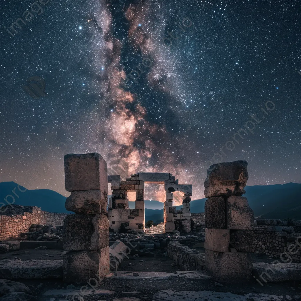 Ancient ruins viewed under a starry night sky - Image 2