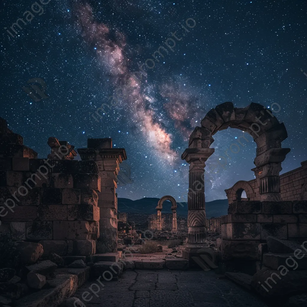 Ancient ruins viewed under a starry night sky - Image 4