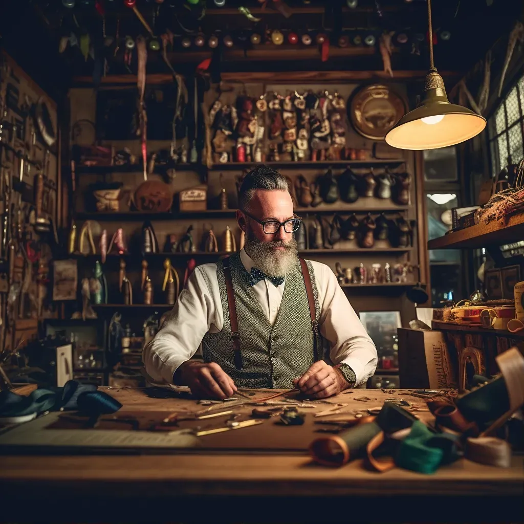 Vintage portrait of a haberdasher crafting bespoke bow ties - Image 1