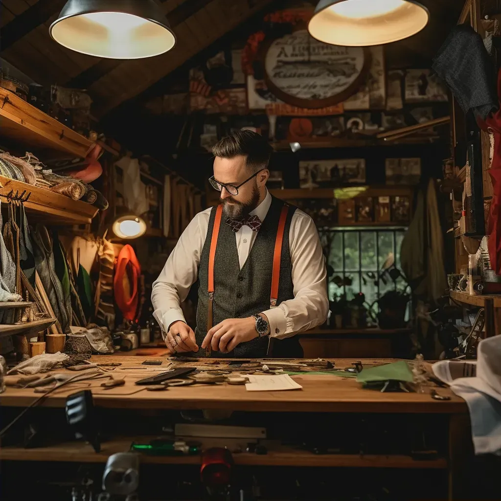 Vintage portrait of a haberdasher crafting bespoke bow ties - Image 2