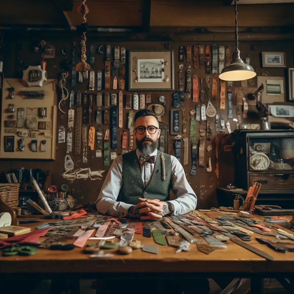 Vintage portrait of a haberdasher crafting bespoke bow ties - Image 4