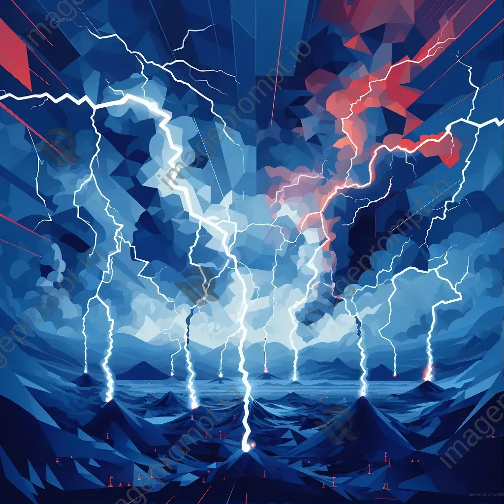 Low-poly depiction of a dramatic thunderstorm with angular lightning - Image 1