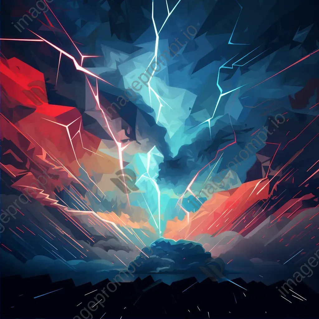 Low-poly depiction of a dramatic thunderstorm with angular lightning - Image 2