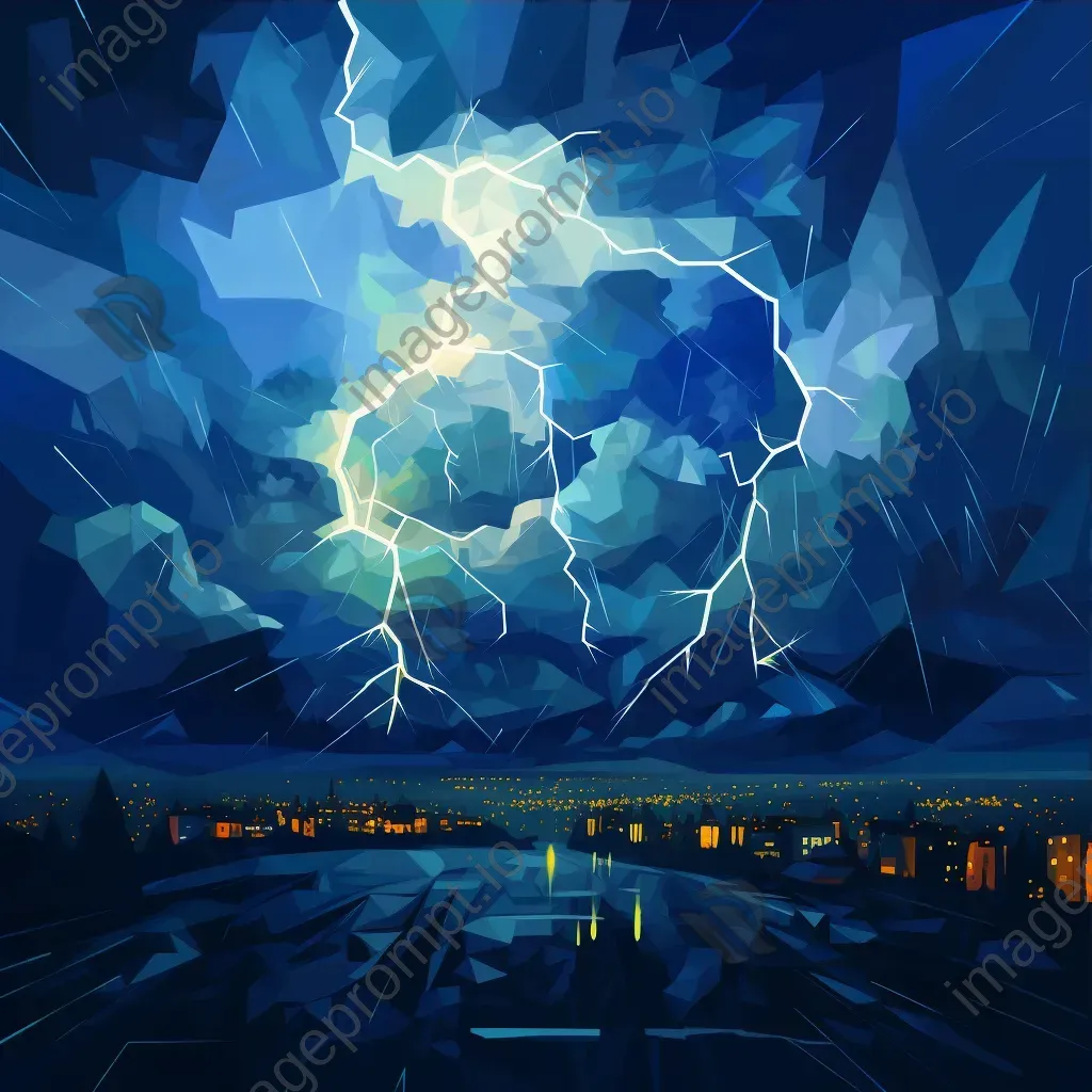 Low-poly depiction of a dramatic thunderstorm with angular lightning - Image 3