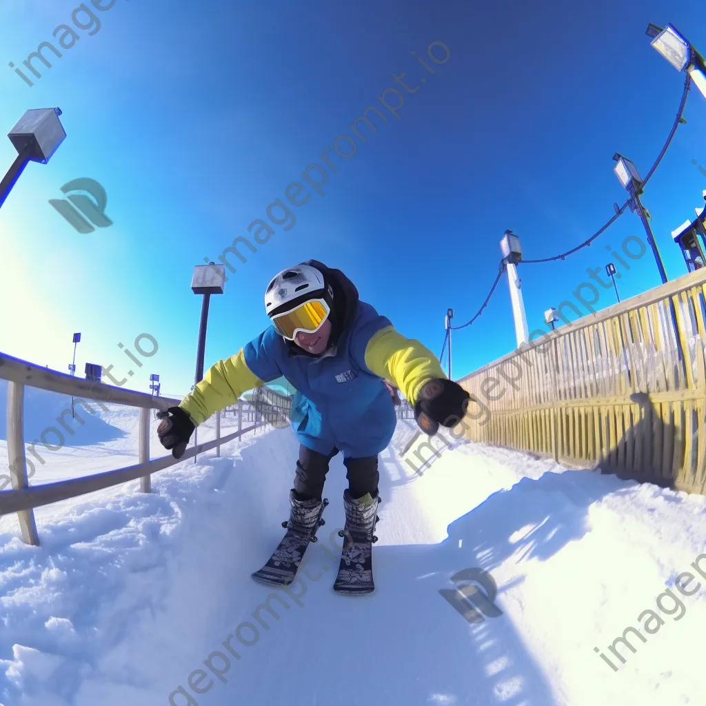 Snowboarders and skiers performing tricks in a winter snow park - Image 2