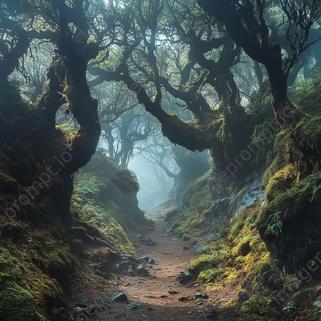 Forest path leading into a misty valley - Image 2