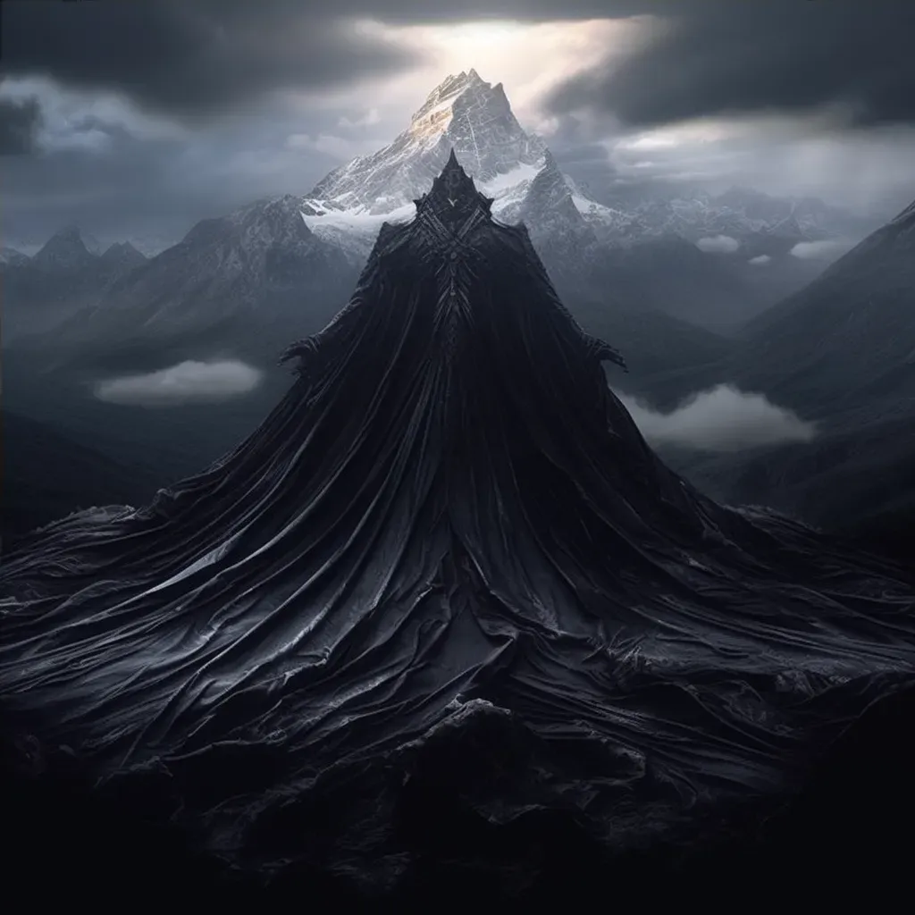 Image of a lonely mountain peak at dawn with valley darkness - Image 4